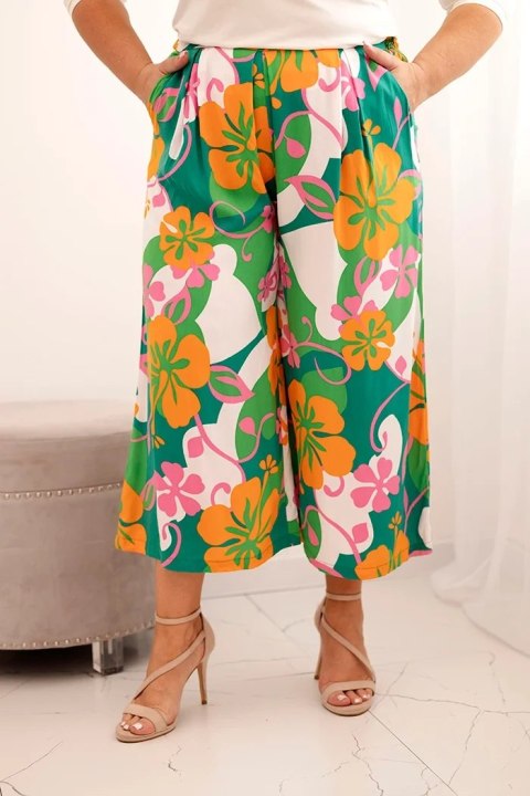 Spodnie damskie Plus Size wiskozowe z kwiatowym wzorem pomarańczowe Spodnie damskie Plus Size wiskozowe z kwiatowym wzorem pomarańczowe