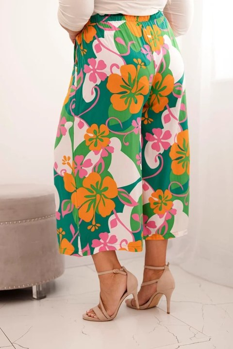 Spodnie damskie Plus Size wiskozowe z kwiatowym wzorem pomarańczowe Spodnie damskie Plus Size wiskozowe z kwiatowym wzorem pomarańczowe
