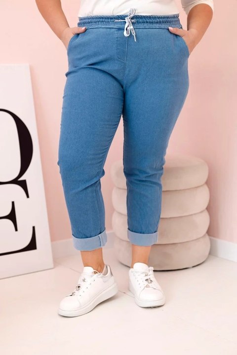 Spodnie damskie bawełniane Plus Size z elastyczną talią i wiązaniem jasno jeansowe Spodnie damskie bawełniane Plus Size z elastyczną talią i wiązaniem jasno jeansowe