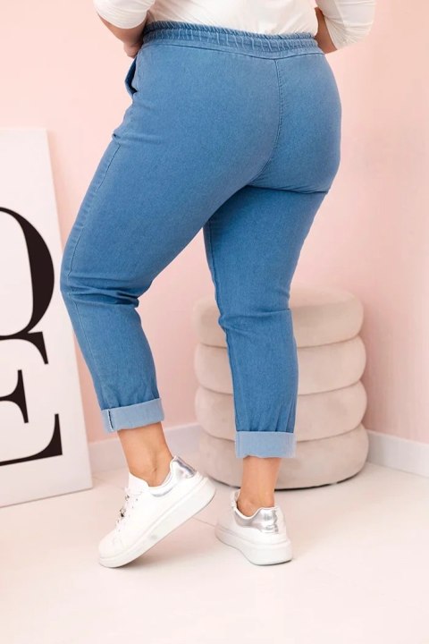 Spodnie damskie bawełniane Plus Size z elastyczną talią i wiązaniem jasno jeansowe Spodnie damskie bawełniane Plus Size z elastyczną talią i wiązaniem jasno jeansowe