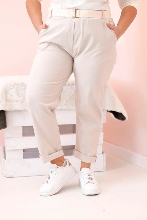 Spodnie damskie bawełniane Plus Size z paskiem beżowe Spodnie damskie bawełniane Plus Size z paskiem beżowe