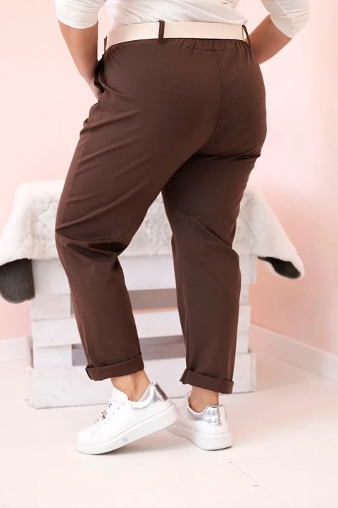 Spodnie damskie bawełniane Plus Size z paskiem brązowe Spodnie damskie bawełniane Plus Size z paskiem brązowe