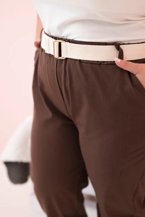 Spodnie damskie bawełniane Plus Size z paskiem brązowe Spodnie damskie bawełniane Plus Size z paskiem brązowe