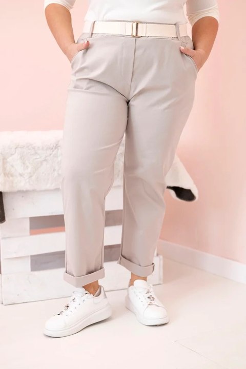 Spodnie damskie bawełniane Plus Size z paskiem ciemno beżowe Spodnie damskie bawełniane Plus Size z paskiem ciemno beżowe