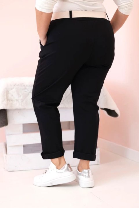 Spodnie damskie bawełniane Plus Size z paskiem czarne Spodnie damskie bawełniane Plus Size z paskiem czarne