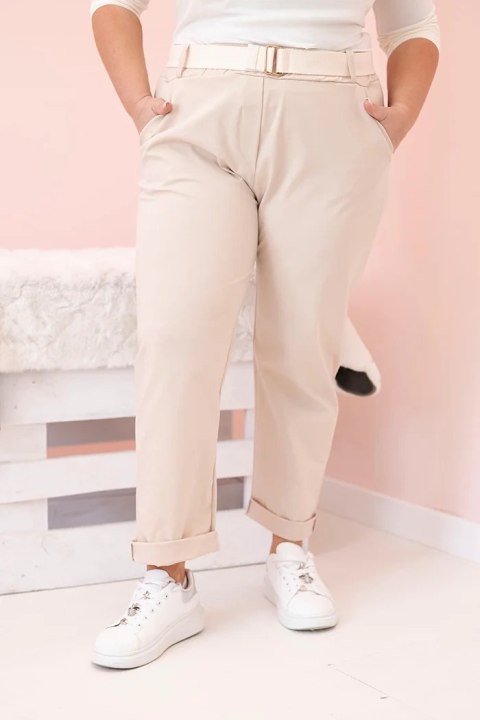 Spodnie damskie bawełniane Plus Size z paskiem jasno beżowe Spodnie damskie bawełniane Plus Size z paskiem jasno beżowe
