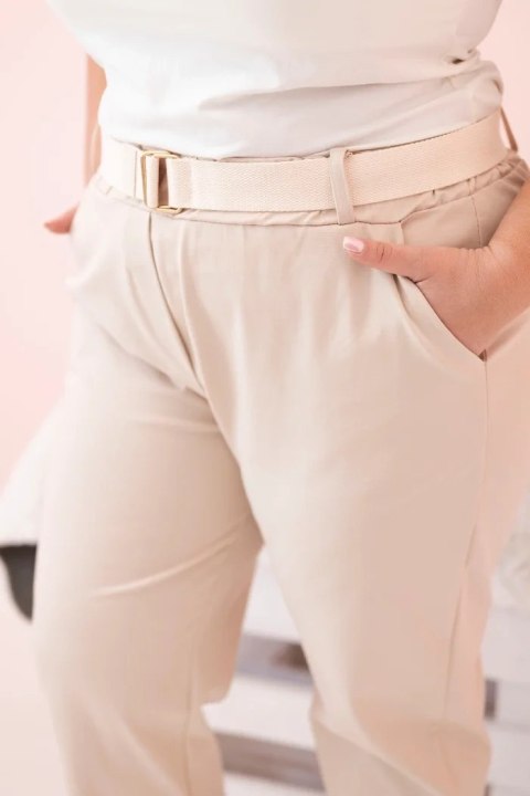 Spodnie damskie bawełniane Plus Size z paskiem jasno beżowe Spodnie damskie bawełniane Plus Size z paskiem jasno beżowe