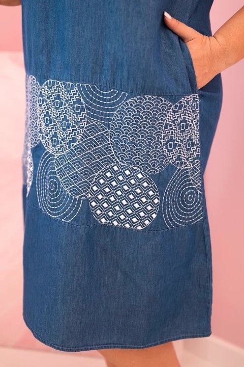 Sukienka damska Plus Size bez rękawów z ozdobnym wzorem jeansowa Sukienka damska Plus Size bez rękawów z ozdobnym wzorem jeansowa
