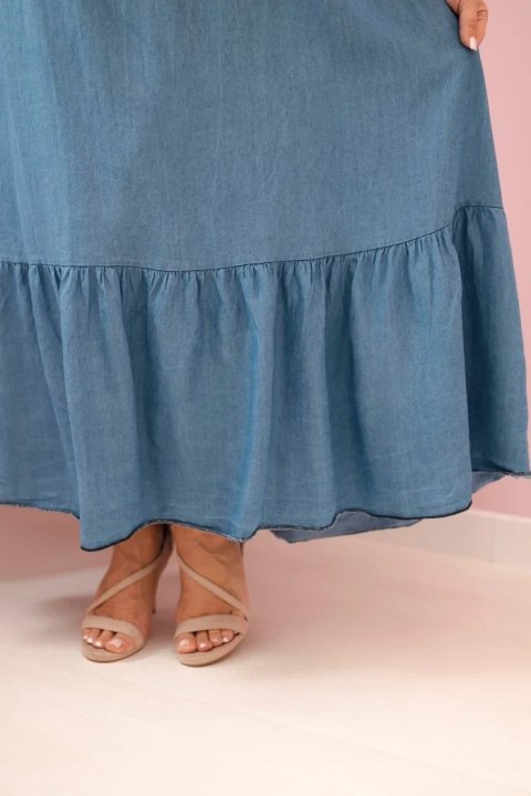 Sukienka damska Plus Size na ramiączkach z falbaną jeansowa Sukienka damska Plus Size na ramiączkach z falbaną jeansowa