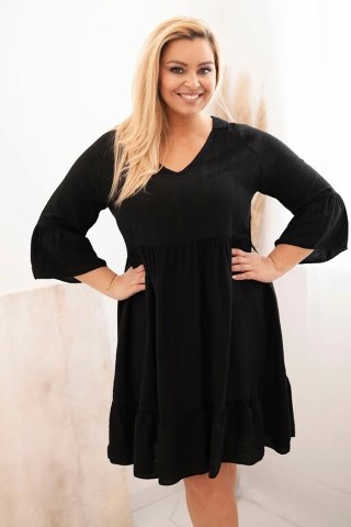 Sukienka damska Plus Size wiskozowa z ażurowym zdobieniem czarna