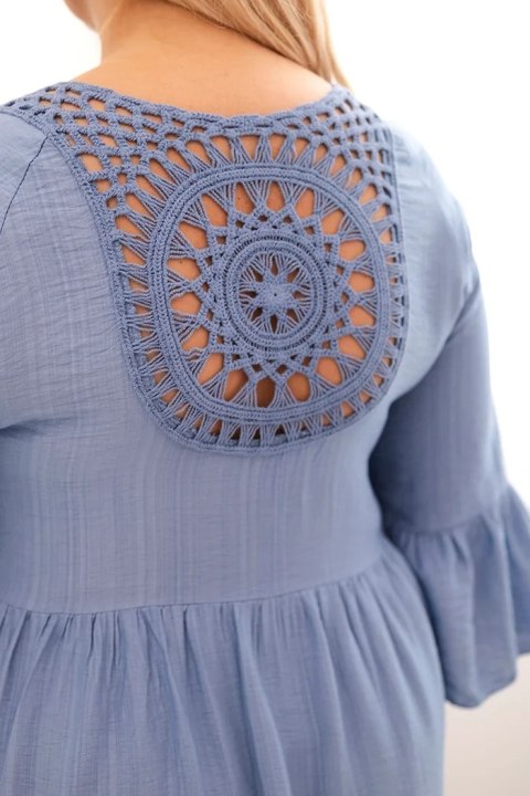 Sukienka damska Plus Size wiskozowa z ażurowym zdobieniem jeansowa Sukienka damska Plus Size wiskozowa z ażurowym zdobieniem jeansowa