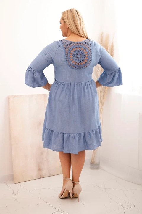 Sukienka damska Plus Size wiskozowa z ażurowym zdobieniem jeansowa Sukienka damska Plus Size wiskozowa z ażurowym zdobieniem jeansowa
