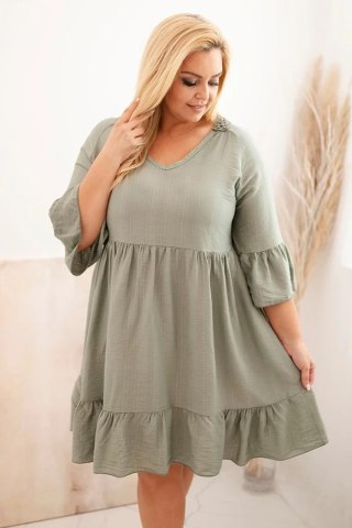 Sukienka damska Plus Size wiskozowa z ażurowym zdobieniem khaki