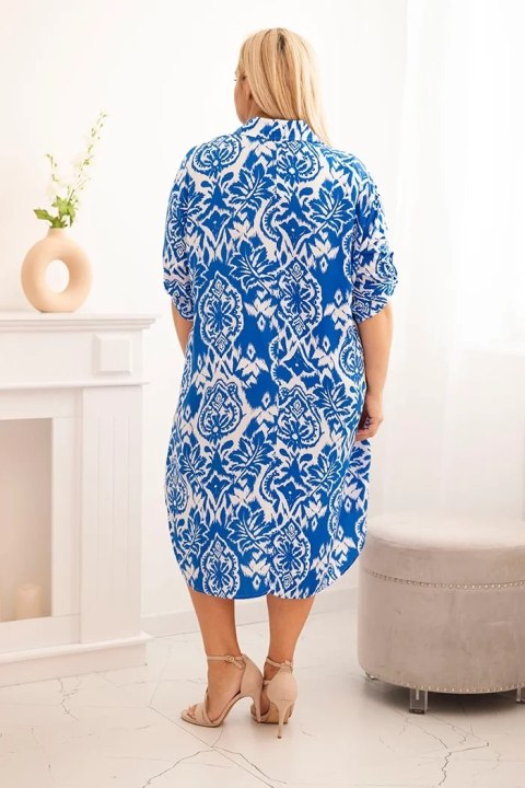 Sukienka damska Plus Size wiskozowa z kołnierzykiem chabrowa Sukienka damska Plus Size wiskozowa z kołnierzykiem chabrowa
