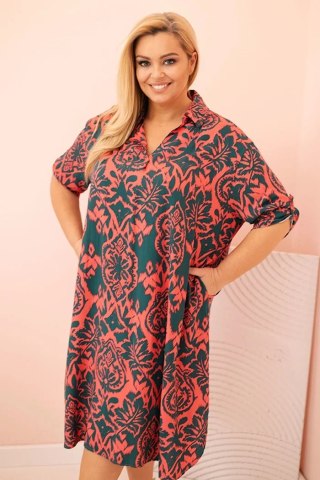 Sukienka damska Plus Size wiskozowa z kołnierzykiem ciemno zielona