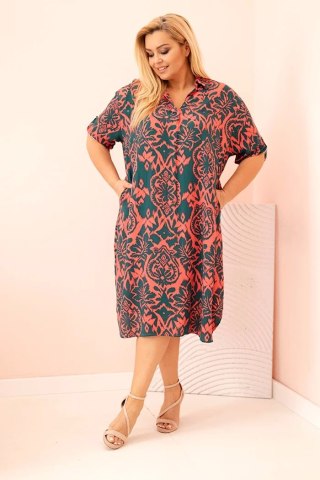 Sukienka damska Plus Size wiskozowa z kołnierzykiem ciemno zielona