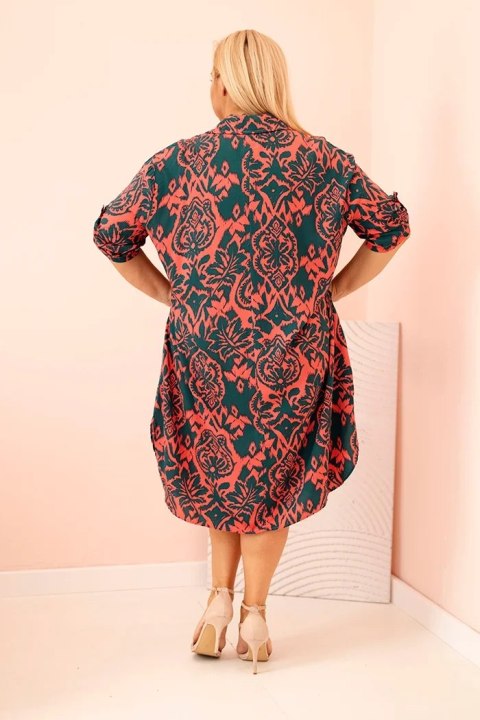 Sukienka damska Plus Size wiskozowa z kołnierzykiem ciemno zielona
