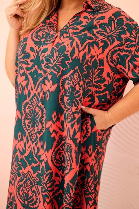 Sukienka damska Plus Size wiskozowa z kołnierzykiem ciemno zielona