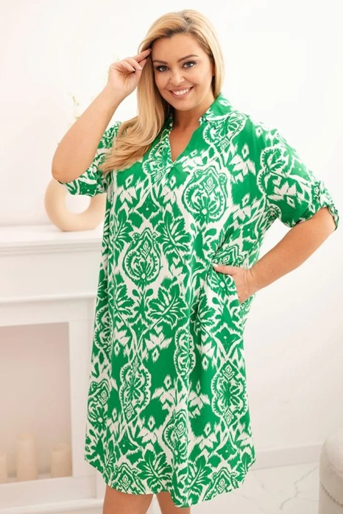 Sukienka damska Plus Size wiskozowa z kołnierzykiem zielona Sukienka damska Plus Size wiskozowa z kołnierzykiem zielona