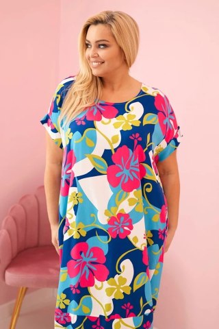 Sukienka damska Plus Size wiskozowa z kwiatowym wzorem fuksja