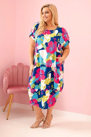 Sukienka damska Plus Size wiskozowa z kwiatowym wzorem fuksja
