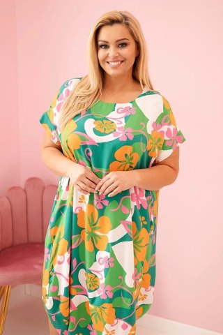 Sukienka damska Plus Size wiskozowa z kwiatowym wzorem pomarańczowa