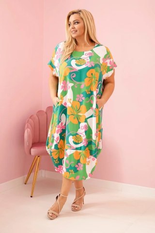 Sukienka damska Plus Size wiskozowa z kwiatowym wzorem pomarańczowa