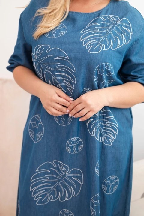 Sukienka damska Plus Size z haftem liści jeansowa Sukienka damska Plus Size z haftem liści jeansowa