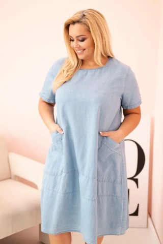 Sukienka damska Plus Size z krótkim rękawem i kieszeniami jasno jeansowa