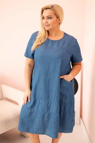 Sukienka damska Plus Size z krótkim rękawem i kieszeniami jeansowa