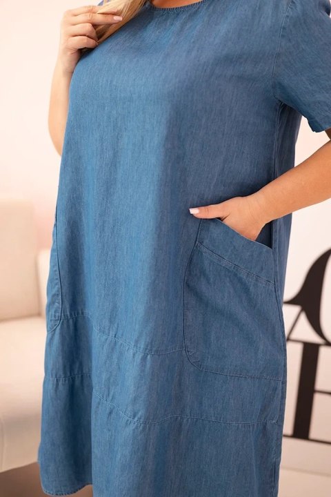 Sukienka damska Plus Size z krótkim rękawem i kieszeniami jeansowa Sukienka damska Plus Size z krótkim rękawem i kieszeniami jeansowa