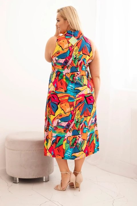 Sukienka damska Plus Size z wiskozy z kołnierzykiem wielokolorowa Sukienka damska Plus Size z wiskozy z kołnierzykiem wielokolorowa