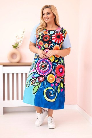 Sukienka damska Plus Size z wiskozy z kolorowym nadrukiem niebieska