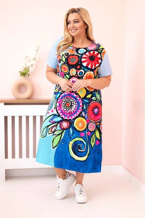 Sukienka damska Plus Size z wiskozy z kolorowym nadrukiem niebieska Sukienka damska Plus Size z wiskozy z kolorowym nadrukiem niebieska