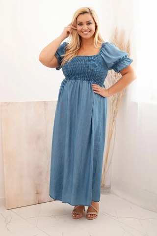 Sukienka damska plus size z krótkim rękawem i marszczeniem z tencelu maxi jeansowa