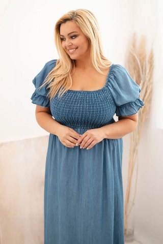 Sukienka damska plus size z krótkim rękawem i marszczeniem z tencelu maxi jeansowa
