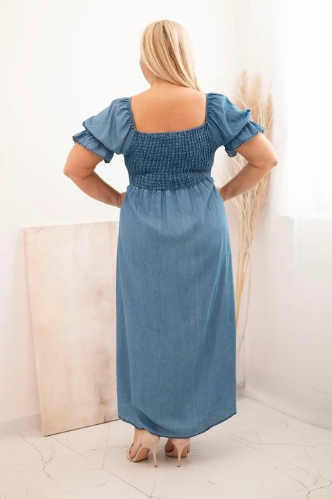 Sukienka damska plus size z krótkim rękawem i marszczeniem z tencelu maxi jeansowa Sukienka damska plus size z krótkim rękawem i marszczeniem z tencelu maxi jeansowa