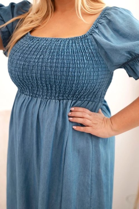 Sukienka damska plus size z krótkim rękawem i marszczeniem z tencelu maxi jeansowa Sukienka damska plus size z krótkim rękawem i marszczeniem z tencelu maxi jeansowa