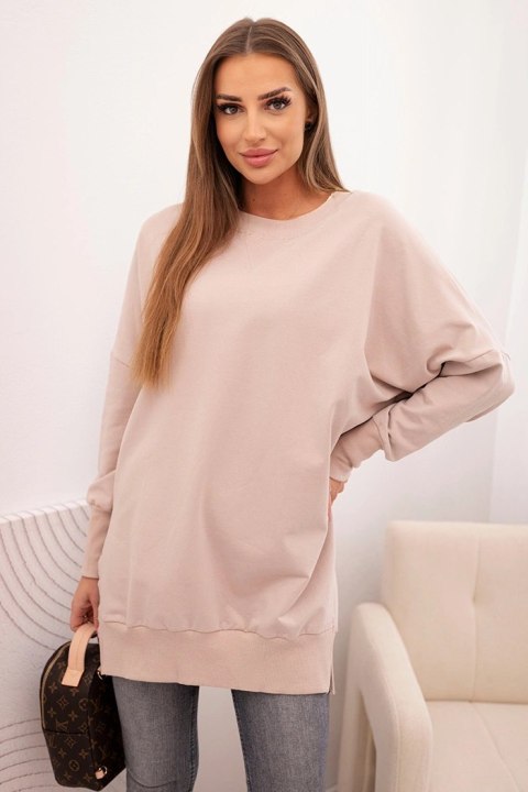 Bluza damska bawełniana z szerokim ściągaczem na dole beżowa