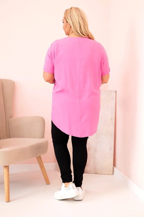 Bluzka damska Plus Size z wiskozy z kwiatowym nadrukiem i napisem różowa