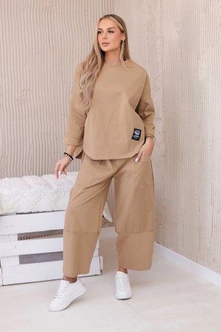 Komplet new punto bluza + spodnie jasny camelowy