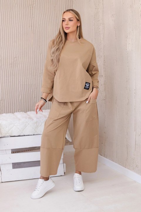 Komplet new punto bluza + spodnie jasny camelowy