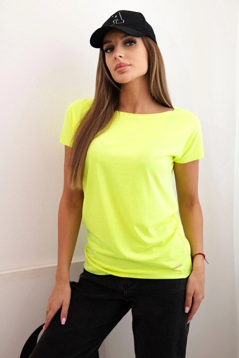 Bluzka damska z krótkim rękawem basic żółty neon