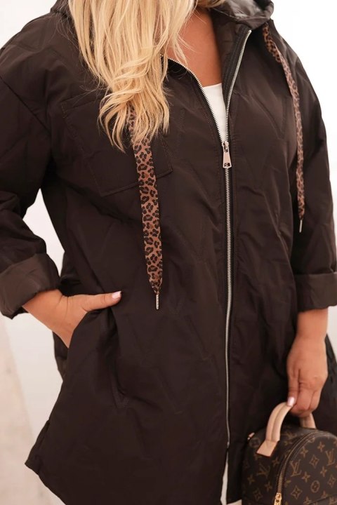 Kurtka damska Plus Size pikowana z kapturem i napisem HOPE brązowa Kurtka damska Plus Size pikowana z kapturem i napisem HOPE brązowa