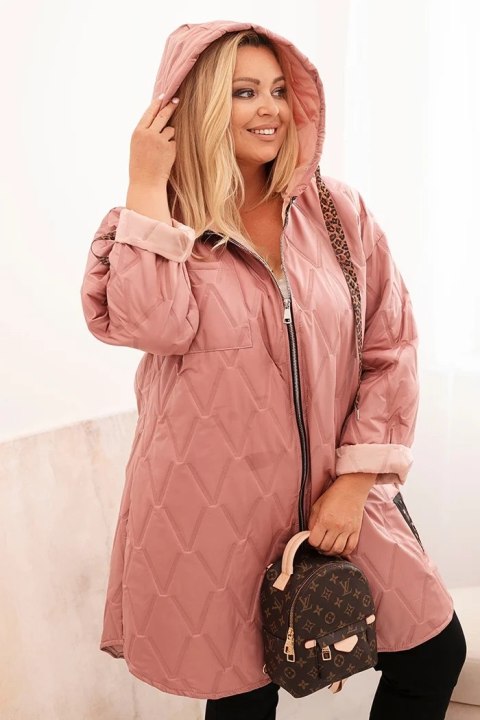 Kurtka damska Plus Size pikowana z kapturem i napisem HOPE ciemno różowa Kurtka damska Plus Size pikowana z kapturem i napisem HOPE ciemno różowa