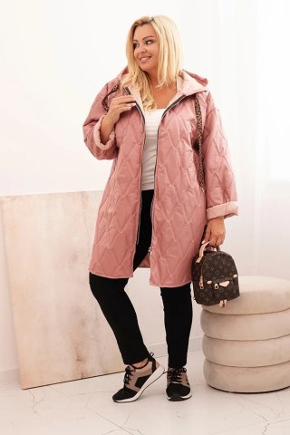 Kurtka damska Plus Size pikowana z kapturem i napisem HOPE ciemno różowa