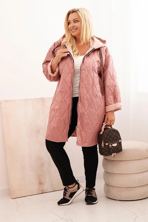 Kurtka damska Plus Size pikowana z kapturem i napisem HOPE ciemno różowa Kurtka damska Plus Size pikowana z kapturem i napisem HOPE ciemno różowa