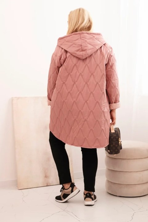 Kurtka damska Plus Size pikowana z kapturem i napisem HOPE ciemno różowa Kurtka damska Plus Size pikowana z kapturem i napisem HOPE ciemno różowa