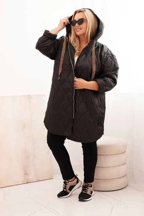 Kurtka damska Plus Size pikowana z kapturem i napisem HOPE czarna Kurtka damska Plus Size pikowana z kapturem i napisem HOPE czarna