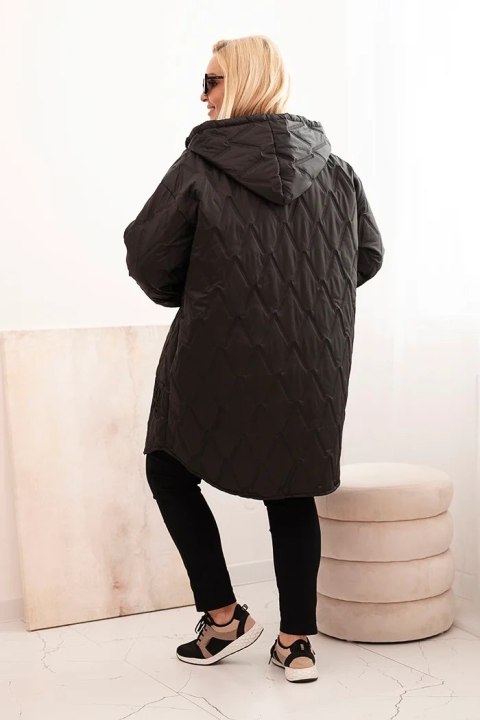 Kurtka damska Plus Size pikowana z kapturem i napisem HOPE czarna Kurtka damska Plus Size pikowana z kapturem i napisem HOPE czarna